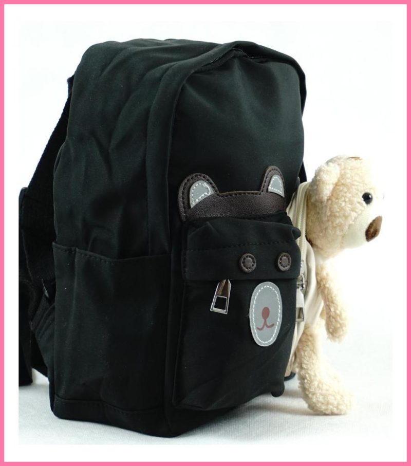 Gyerektáska/kisméretű női táska macival, poliészter, fekete shoppertaska-hu b
