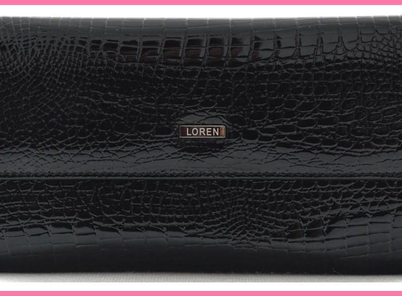 Lorenti női bőr pénztárca kígyóbőr mintával, széles, fekete shoppertaska.hu a