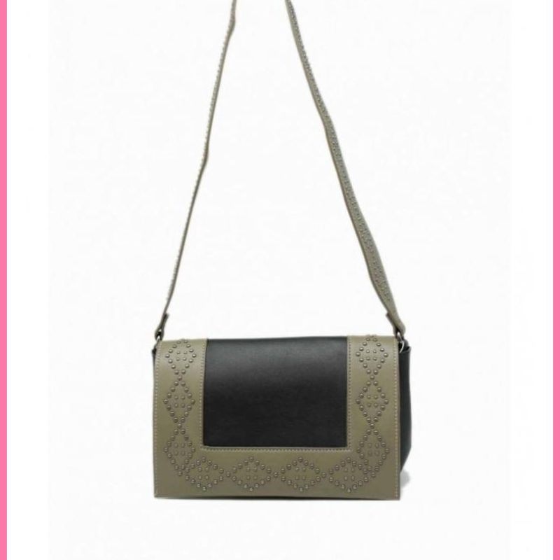 Női keresztpántos táska, geometrikus díszítéssel, műbőr, zöld/fekete shoppertaska.hu a