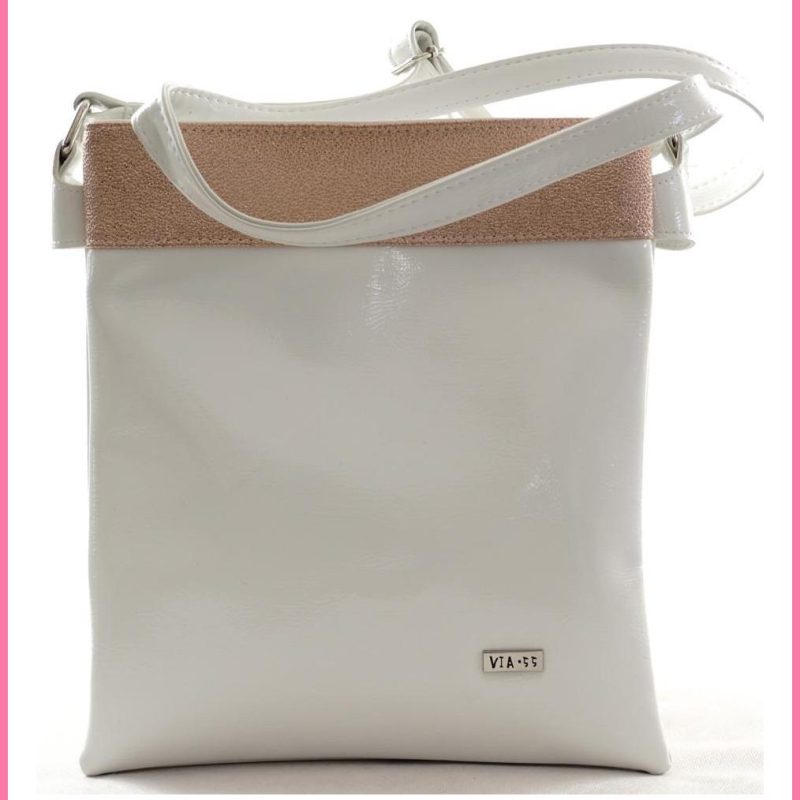 VIA55 dupla rekeszes női keresztpántos táska, rostbőr, fehér-rózsaszín shoppertaska.hu a