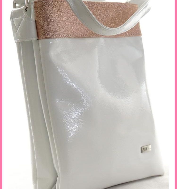 VIA55 dupla rekeszes női keresztpántos táska, rostbőr, fehér-rózsaszín shoppertaska-hu b
