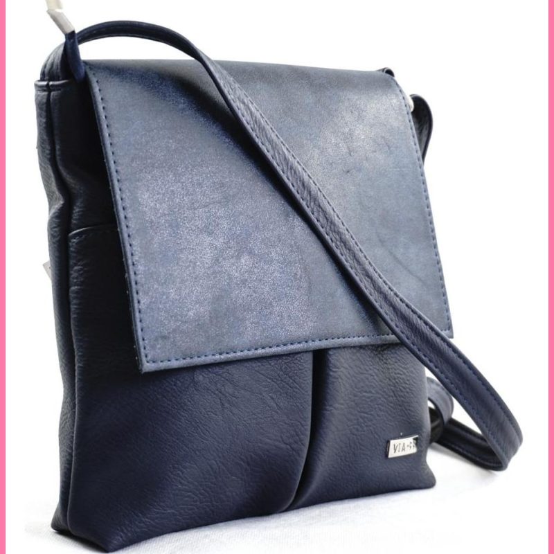 VIA55 elegáns női keresztpántos áthajtós táska, rostbőr, kék shoppertaska-hu b