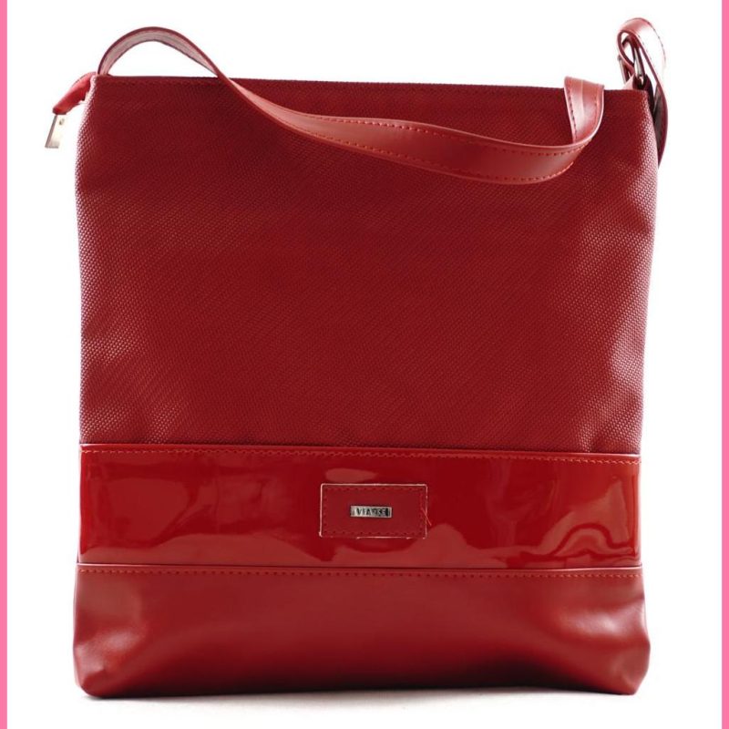 VIA55 elegáns női keresztpántos táska alul 2 sávval, rostbőr, piros shoppertaska.hu a
