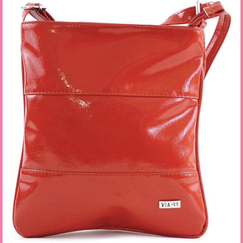 VIA55 női keresztpántos táska 3 sávval, rostbőr, piros shoppertaska.hu a