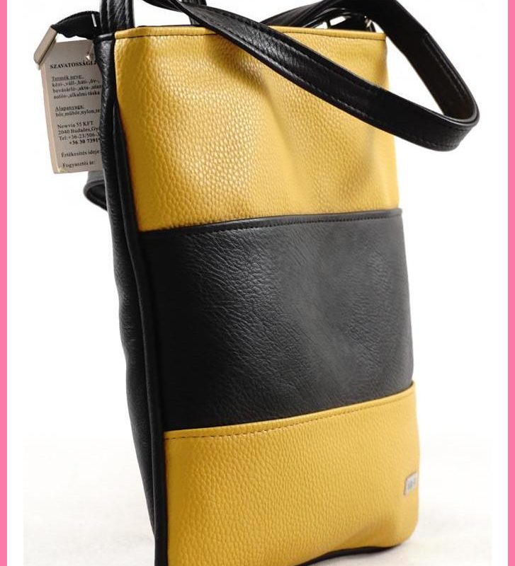 VIA55 női keresztpántos táska 3 sávval, rostbőr, sárga shoppertaska-hu b