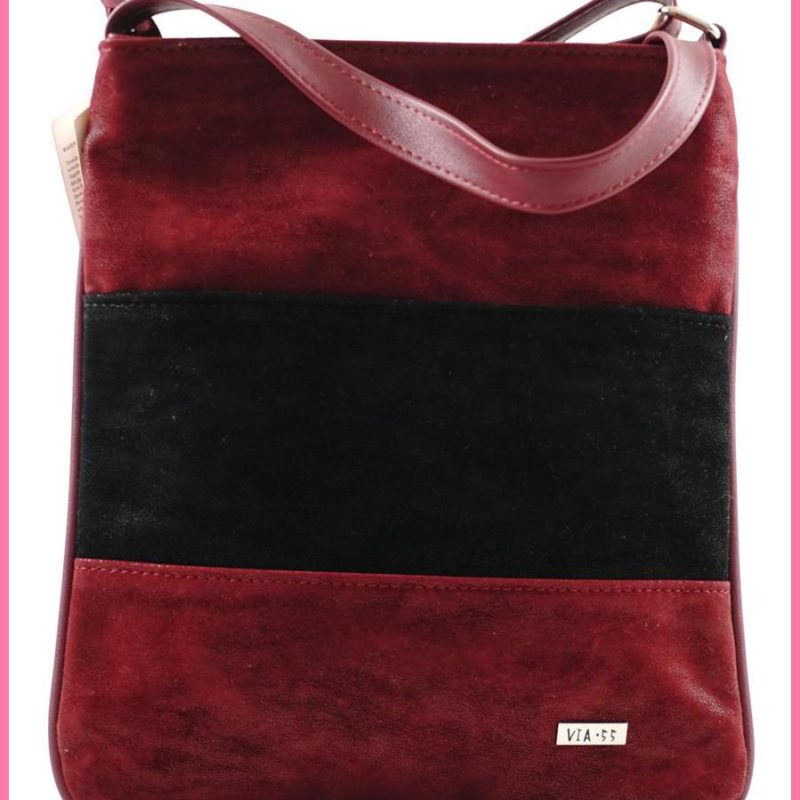 VIA55 női keresztpántos táska 3 sávval, rostbőr, vörös shoppertaska.hu a