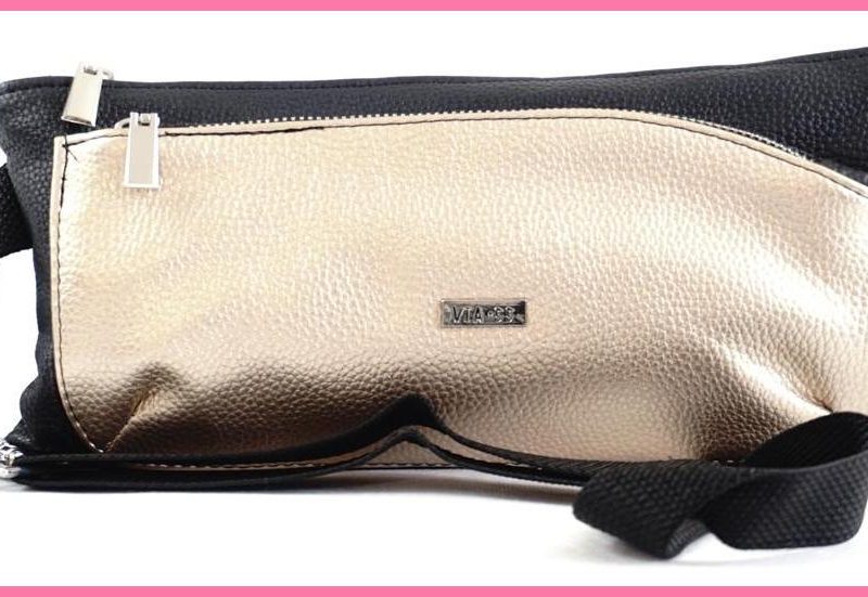 VIA55 női keresztpántos táska széles fazonban, rostbőr, arany shoppertaska.hu a