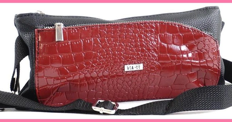 VIA55 női keresztpántos táska széles fazonban, rostbőr, vörös shoppertaska-hu b