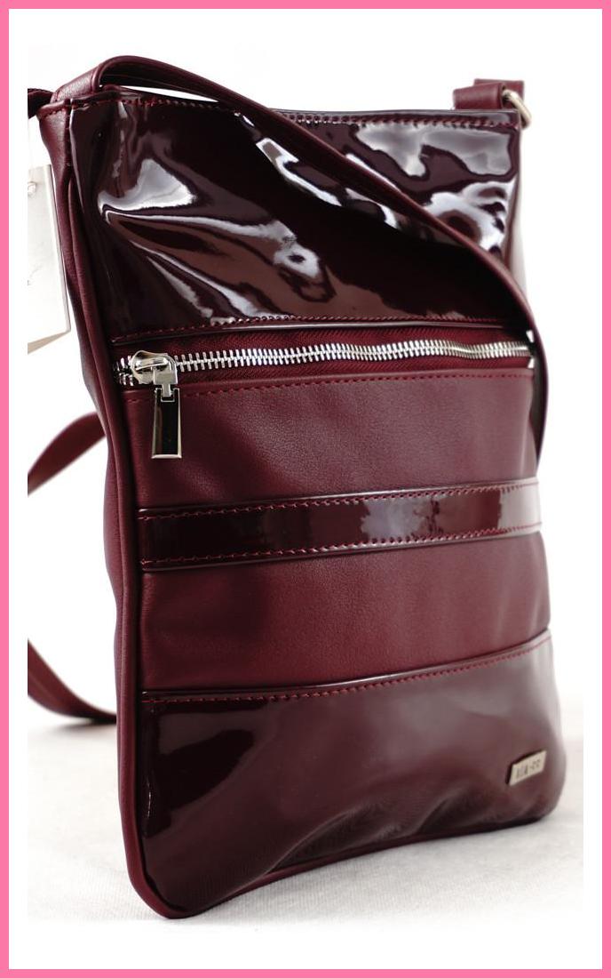 VIA55 sávos női keresztpántos táska, rostbőr, burgundivörös shoppertaska-hu b