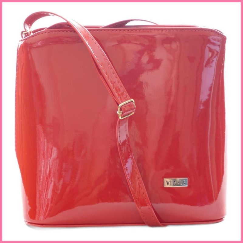 VIA55 elegáns női kis keresztpántos táska merev fazonban, rostbőr, piros shoppertaska.hu a
