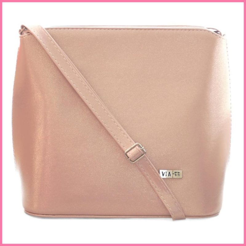 VIA55 elegáns női kis keresztpántos táska merev fazonban, rostbőr, rózsaszín shoppertaska.hu a