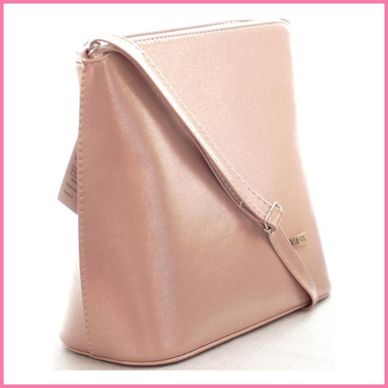 VIA55 elegáns női kis keresztpántos táska merev fazonban, rostbőr, rózsaszín shoppertaska-hu b