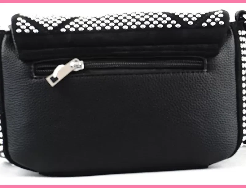 Női kisméretű keresztpántos táska strasszokkal, műbőr, fekete shoppertaska-hu 3