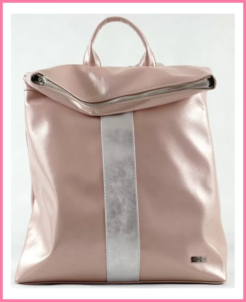 VIA55 nagyméretű hátitáska áthajtós patentos felső résszel, rostbőr, rózsaszín shoppertaska-hu 1