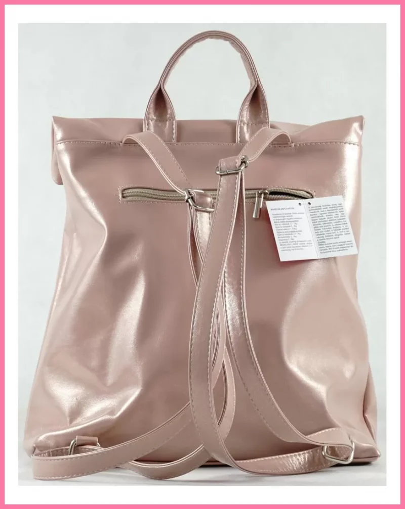 VIA55 nagyméretű hátitáska áthajtós patentos felső résszel, rostbőr, rózsaszín shoppertaska-hu 2