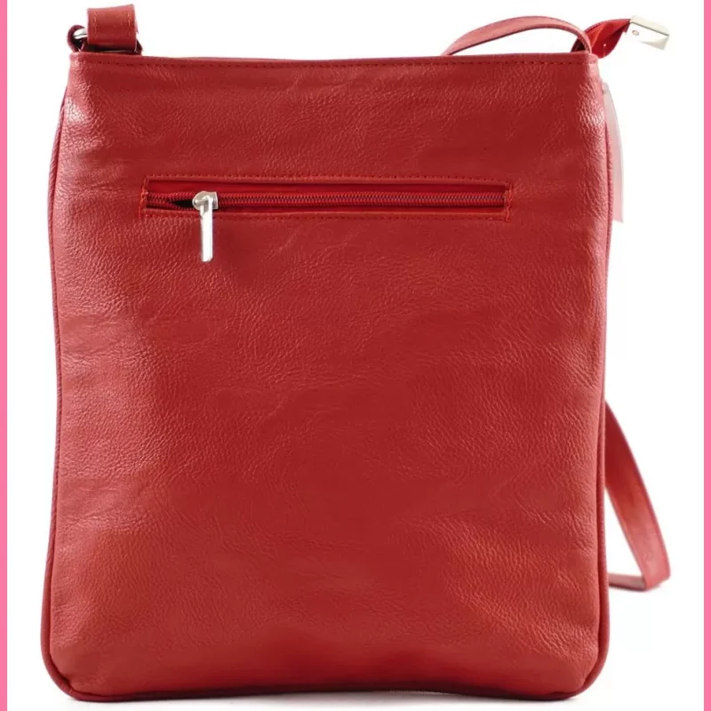 VIA55 női keresztpántos kistáska elöl széles zsebbel, rostbőr, vörös shoppertaska-hu 3