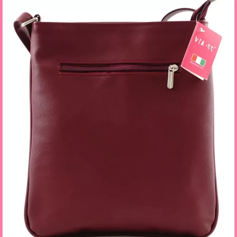 VIA55 női keresztpántos táska 3 sávval, rostbőr, vörös shoppertaska-hu 3