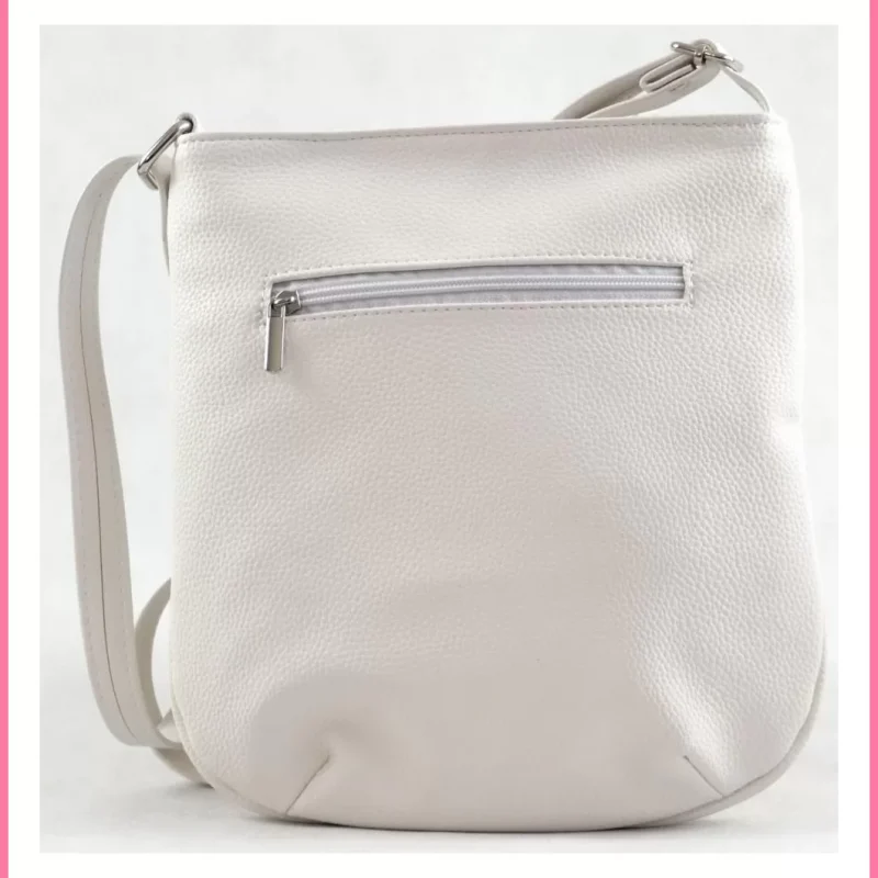 VIA55 női keresztpántos táska elöl kék sávval, rostbőr, fehér shoppertaska-hu 3