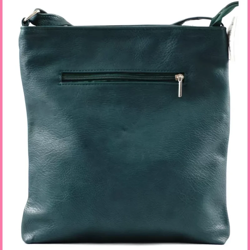 VIA55 női keresztpántos táska ferde zsebbel, rostbőr, zöld shoppertaska-hu 3