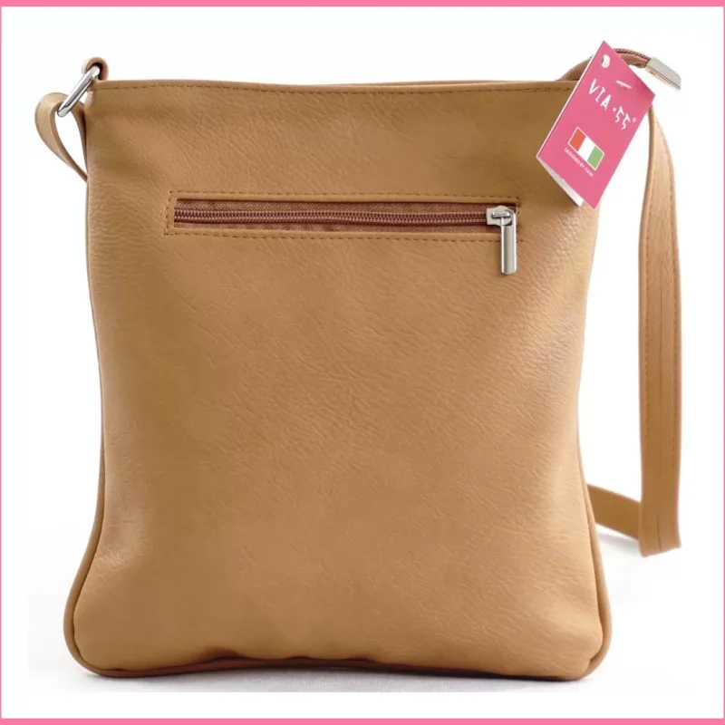 VIA55 női keresztpántos táska varrott négyzettel, rostbőr, mustársárga shoppertaska-hu 3